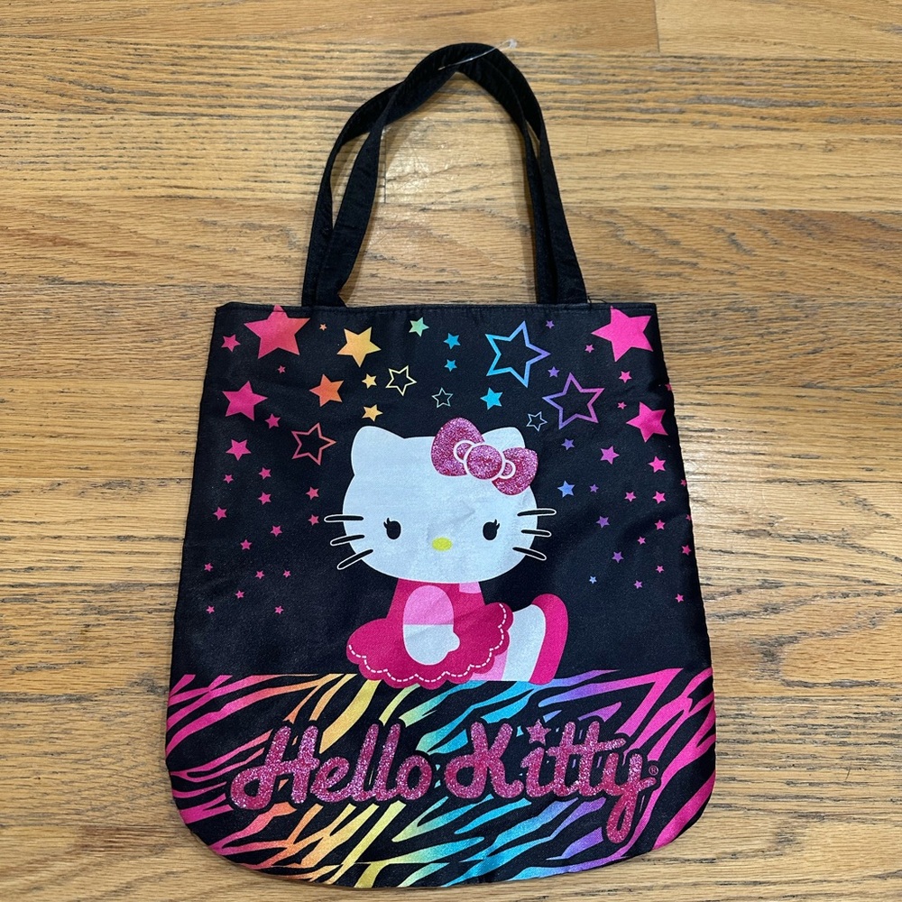 Hello Kitty Black Tote Bag with Rainbow Stars